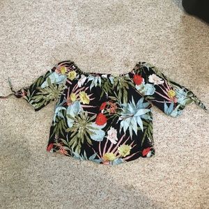 World Market Off-the-shoulder Succulent 3/4” Sleeve Top